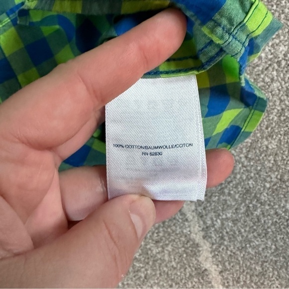 Lands’ End Boys Green and Blue Plaid Check Button Down Shirt L 7 - Picture 3 of 4